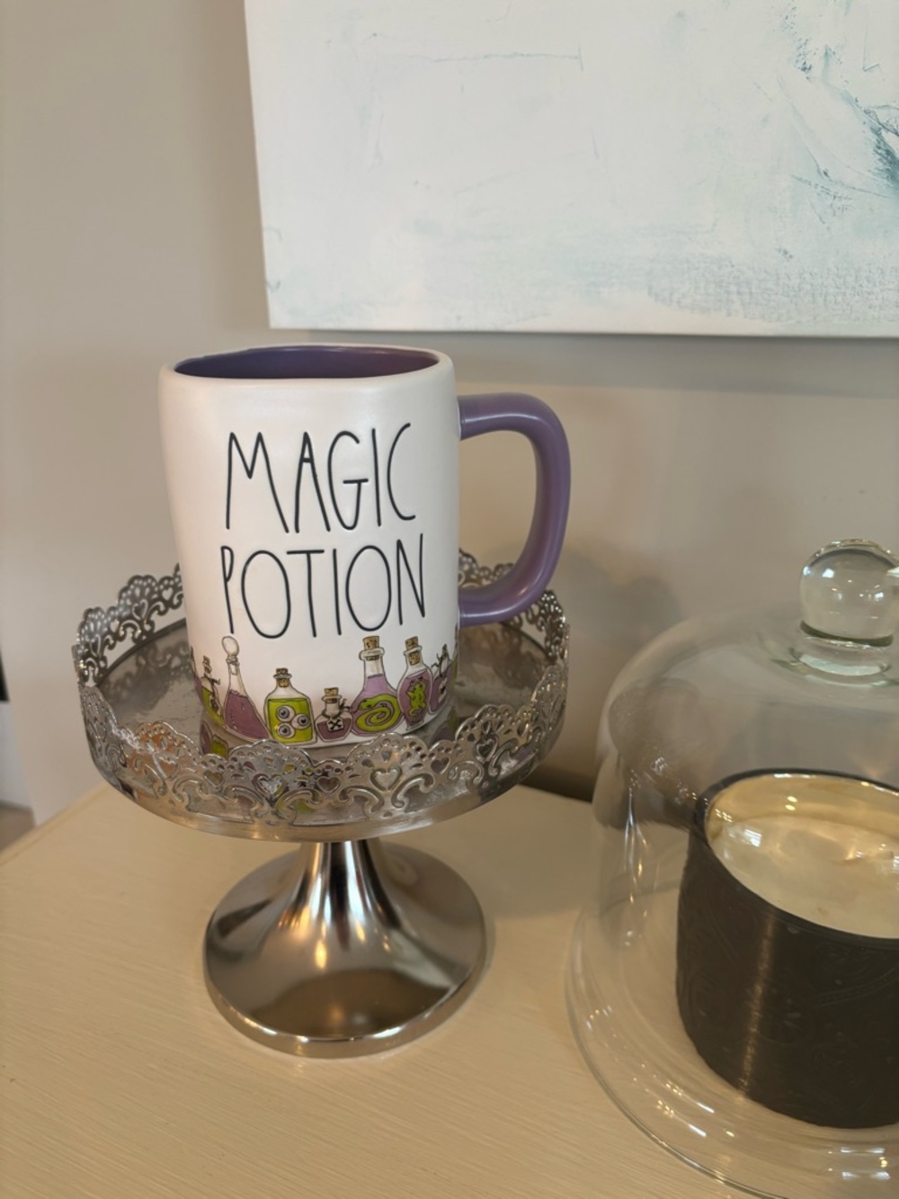 Rae Dunn White Mug with Purple Handle and Interior - Magic Potion